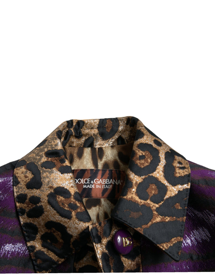 Dolce & Gabbana Purple Lamé Jacquard Tiger Print Coat Jacket