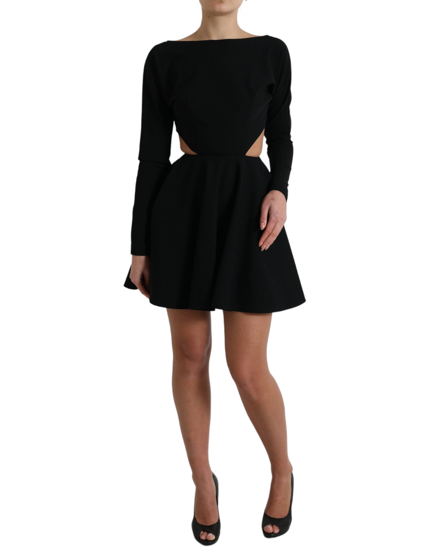 Dolce & Gabbana Black Viscose Cut Out A-line Long Sleeves Mini Dress