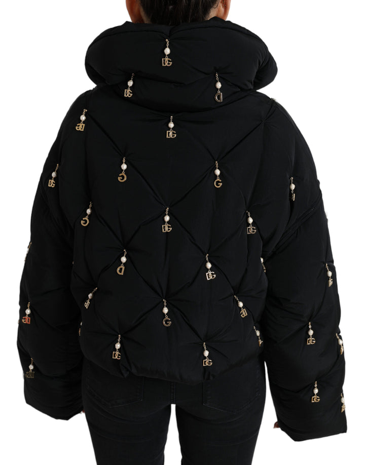 Dolce & Gabbana Black Embellished Quilted Shell Bomber Jacket