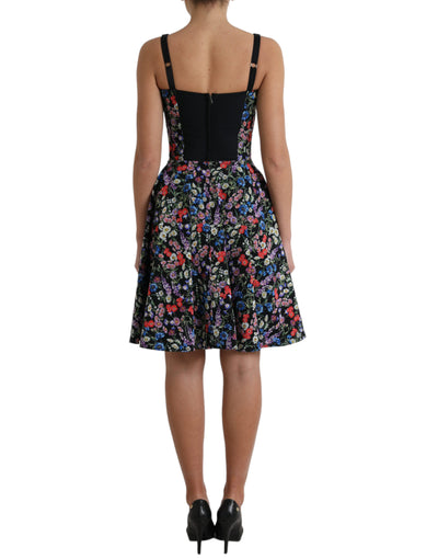 Dolce & Gabbana Black Polyester Floral A-line Sleeveless Mini Dress