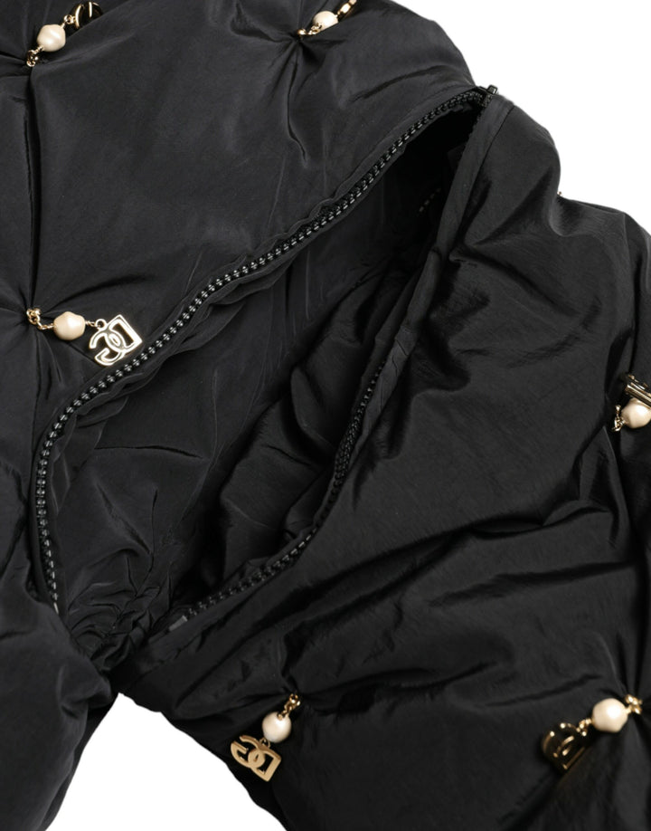 Dolce & Gabbana Black Embellished Quilted Shell Bomber Jacket