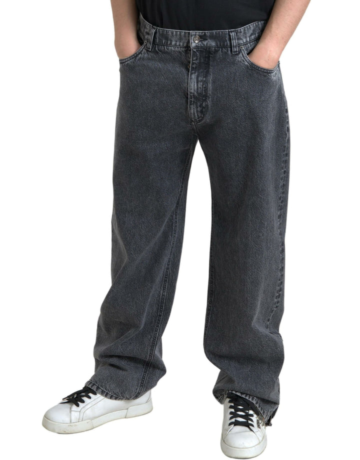 Dark Gray Cotton Straight Fit Men Denim Jeans