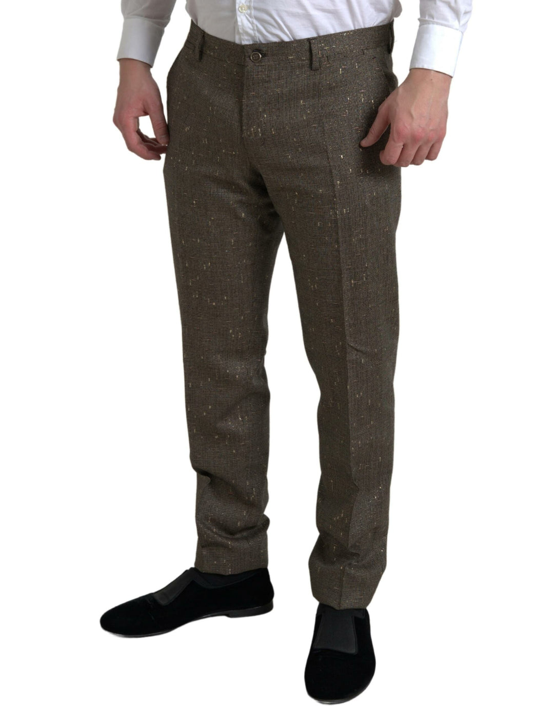 Brown Wool Dress Skinny Men Trouser Pants