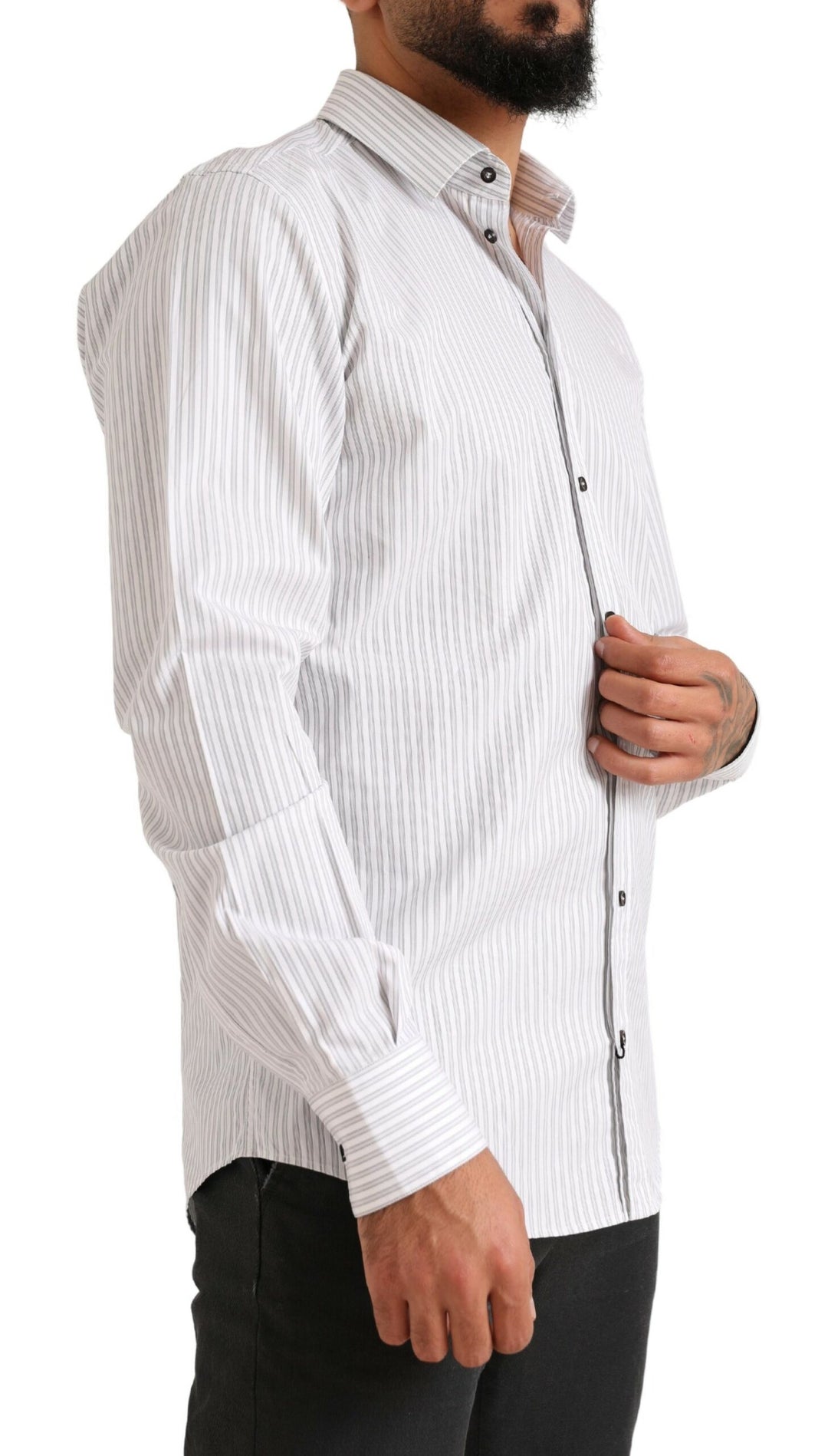 Dolce & Gabbana White MARTINI Cotton Stripe Dress Formal Shirt