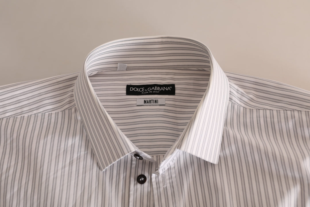 Dolce & Gabbana White MARTINI Cotton Stripe Dress Formal Shirt