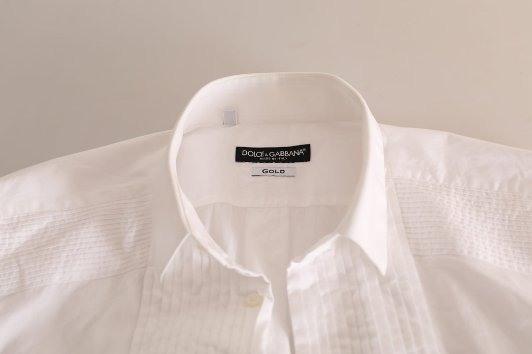 Dolce & Gabbana White GOLD Formal Cotton Tuxedo Dress Shirt