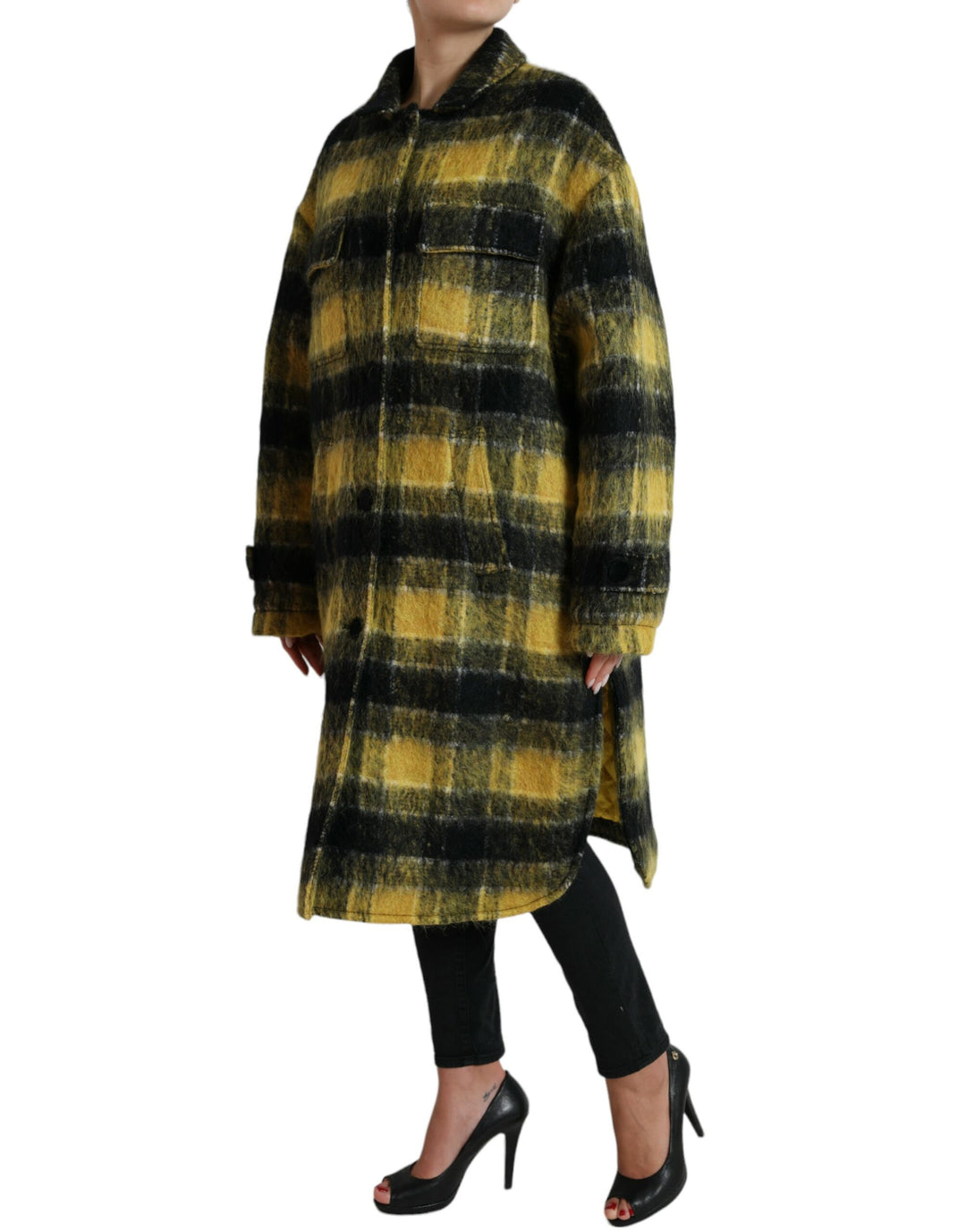 Dolce & Gabbana Yellow Plaid Long Sleeve Casual Coat Jacket