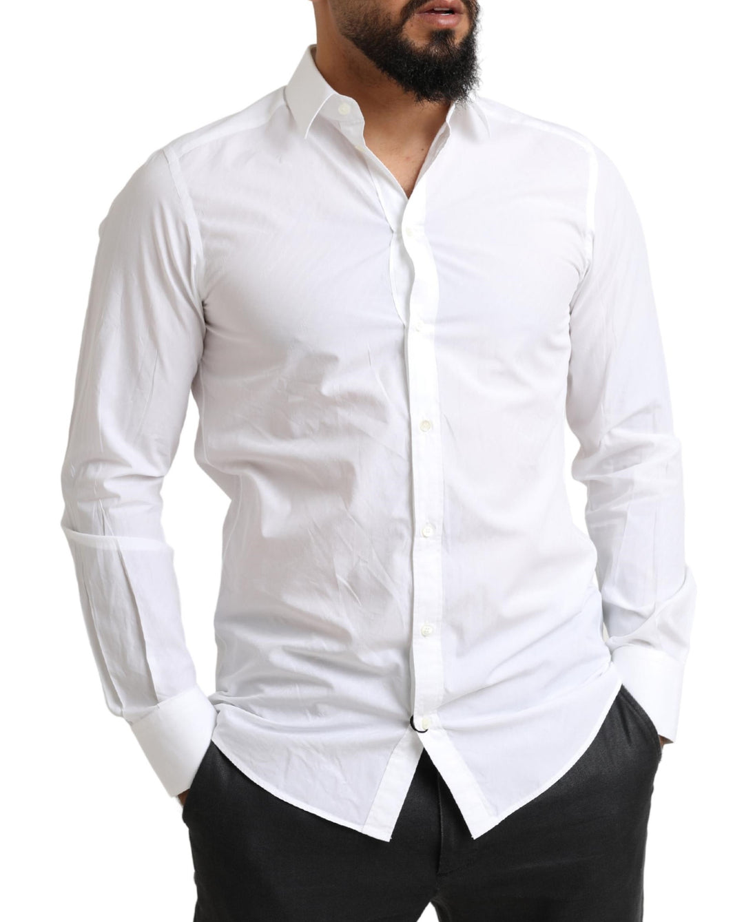 Dolce & Gabbana White MARTINI Cotton Dress Formal Shirt