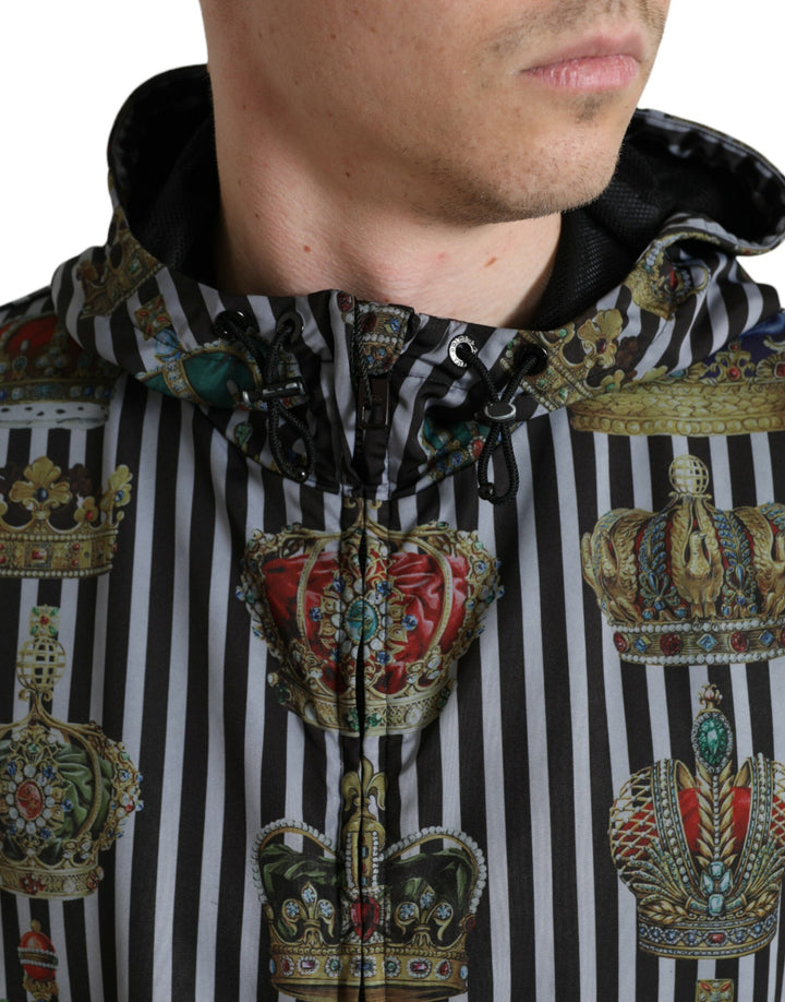 Dolce & Gabbana Black White Striped Crown Hooded Jacket