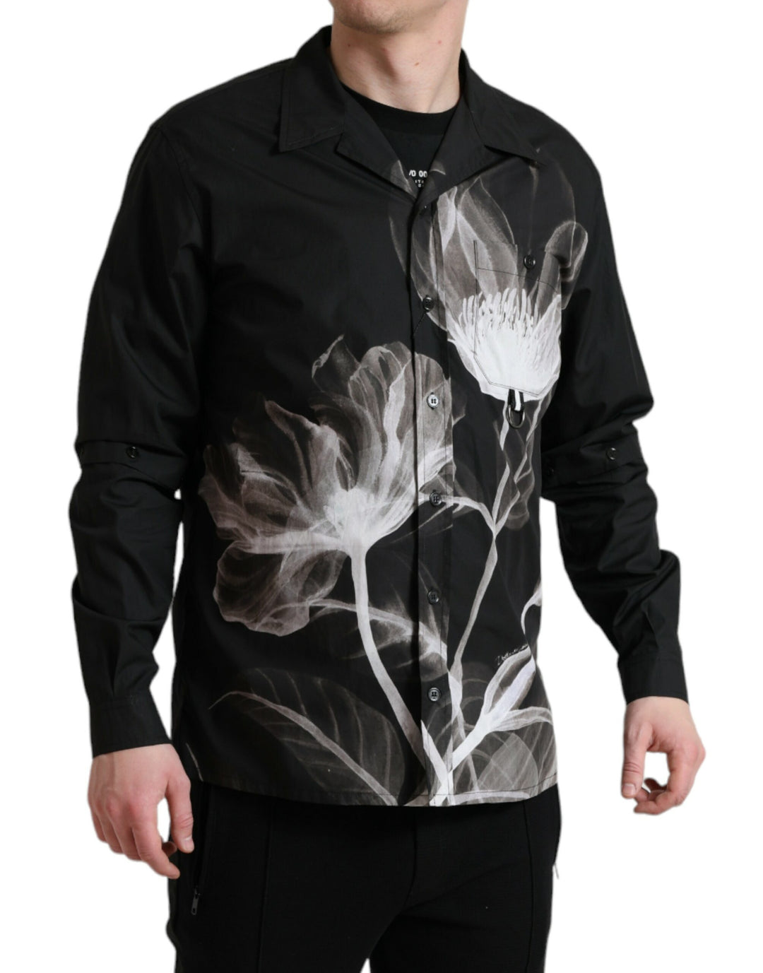 Dolce & Gabbana Black Floral Cotton Collared Long Sleeves Men Shirt