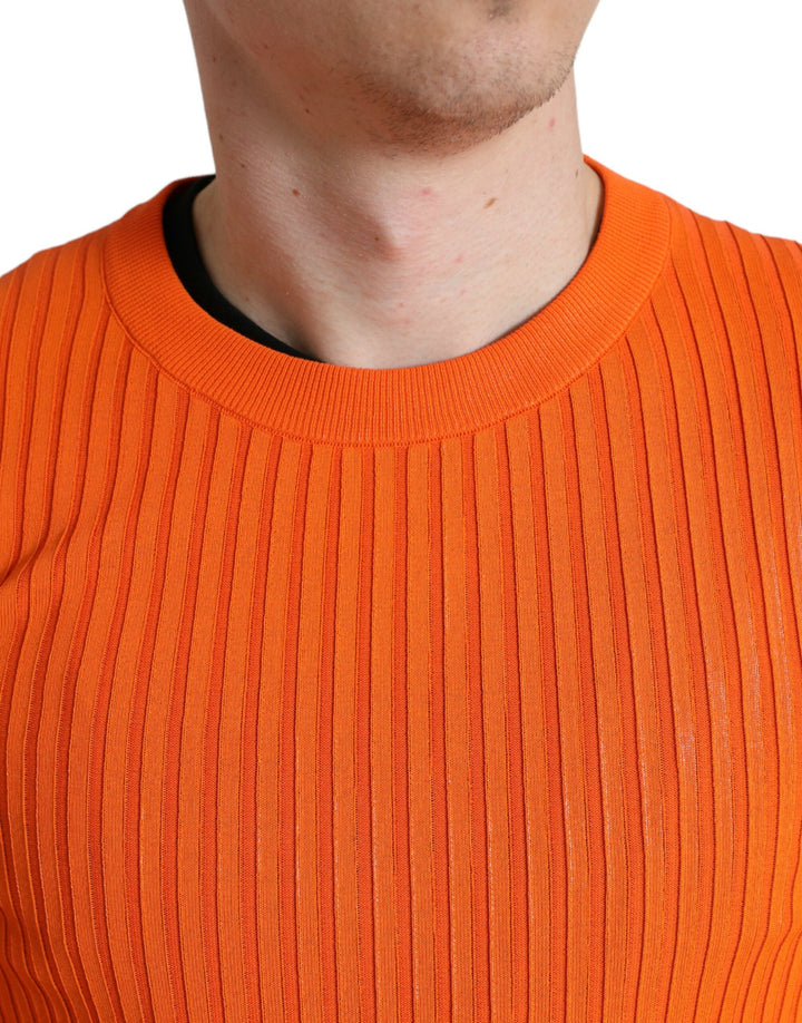 Dolce & Gabbana Orange Knitted Crewneck Men Pullover Sweater