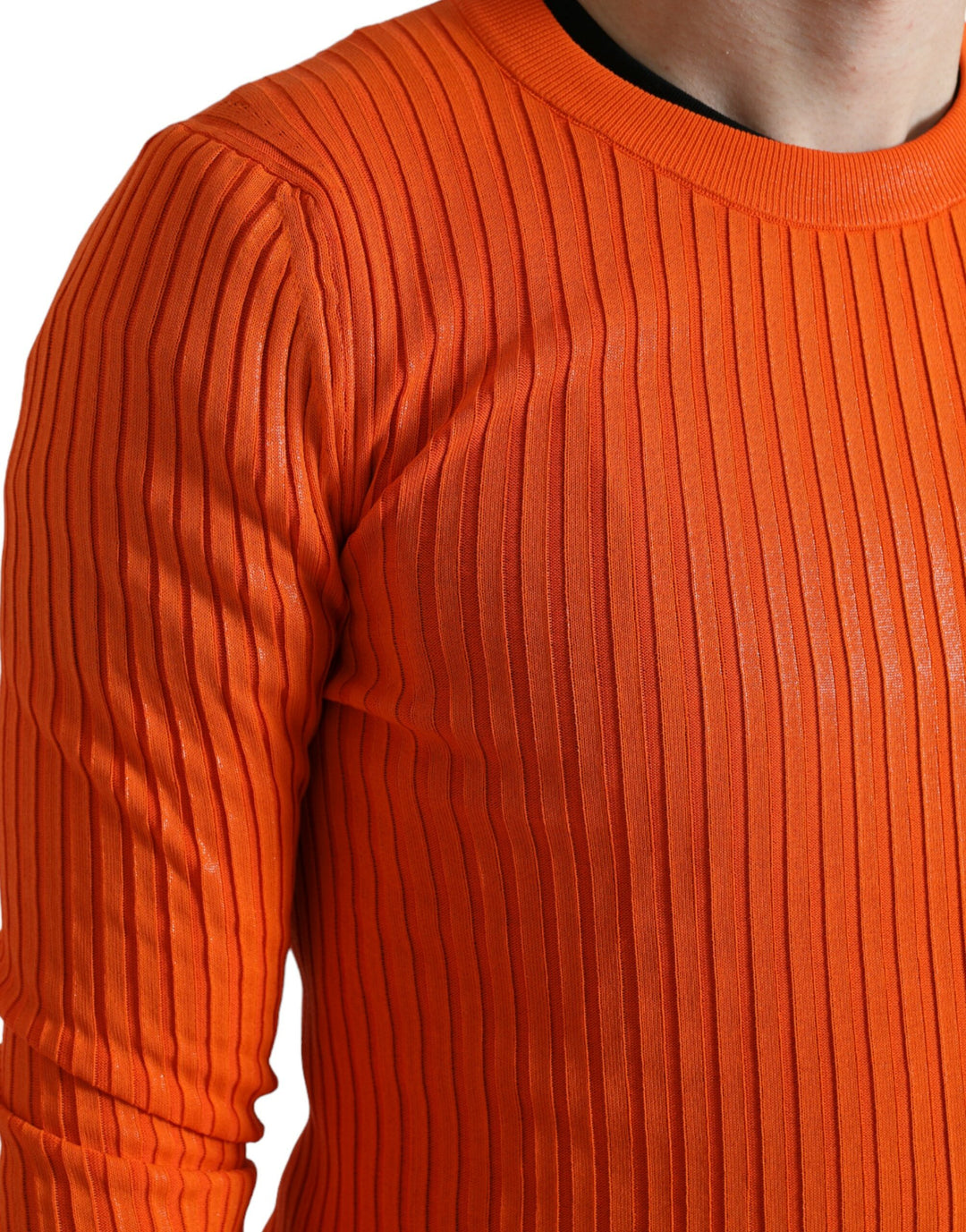 Dolce & Gabbana Orange Knitted Crewneck Men Pullover Sweater