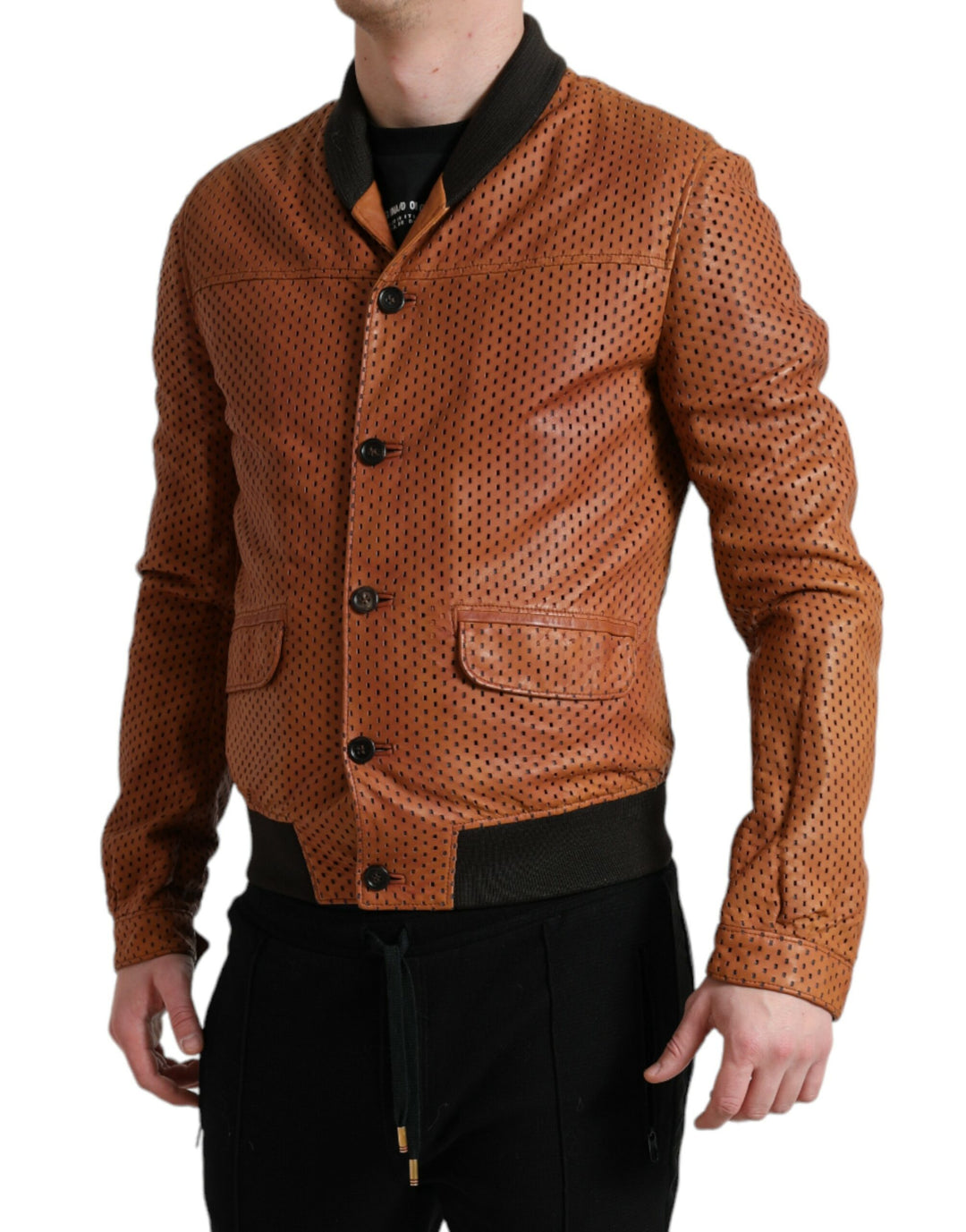 Dolce & Gabbana Brown Lambskin Leather Perforated Jacket