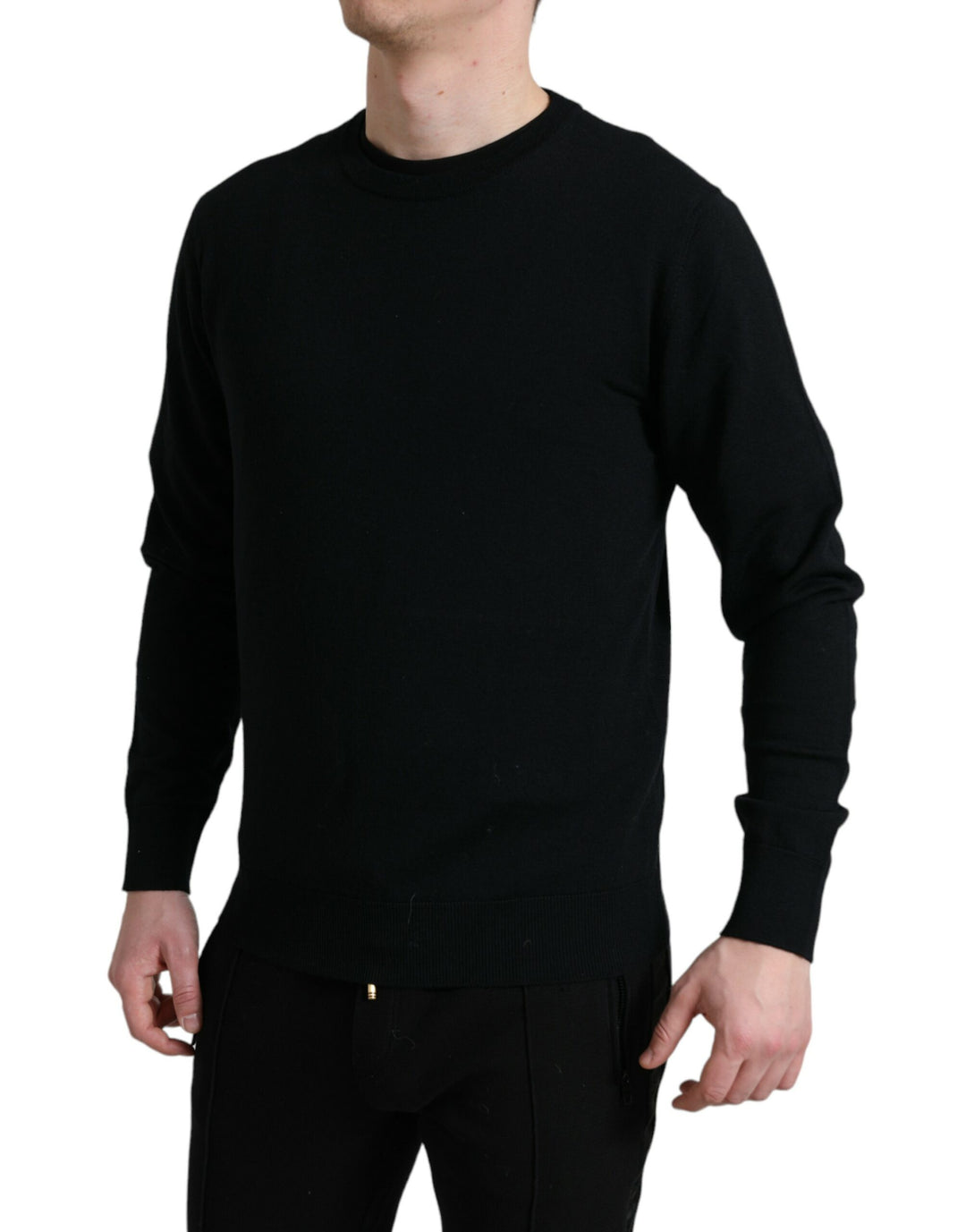 Dolce & Gabbana Black Wool Round Neck Pullover Sweater