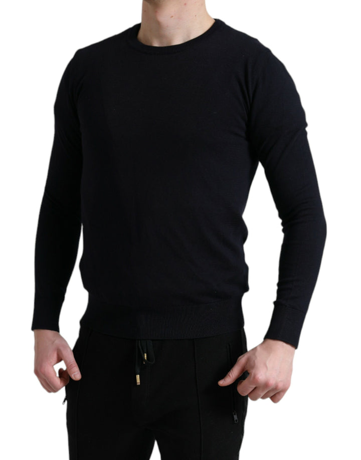 Dolce & Gabbana Blue Cotton Round Neck Pullover Sweater