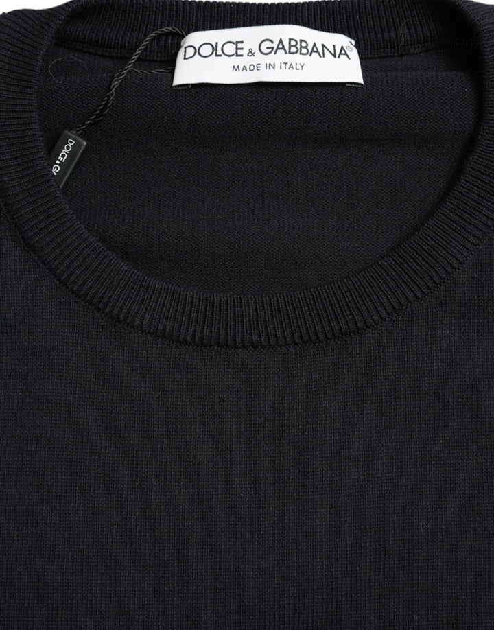 Dolce & Gabbana Blue Cotton Round Neck Pullover Sweater