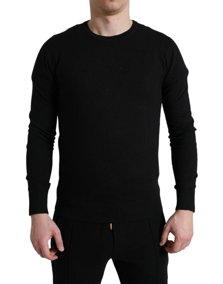 Dolce & Gabbana Black Cotton Crew Neck Men Pullover Sweater