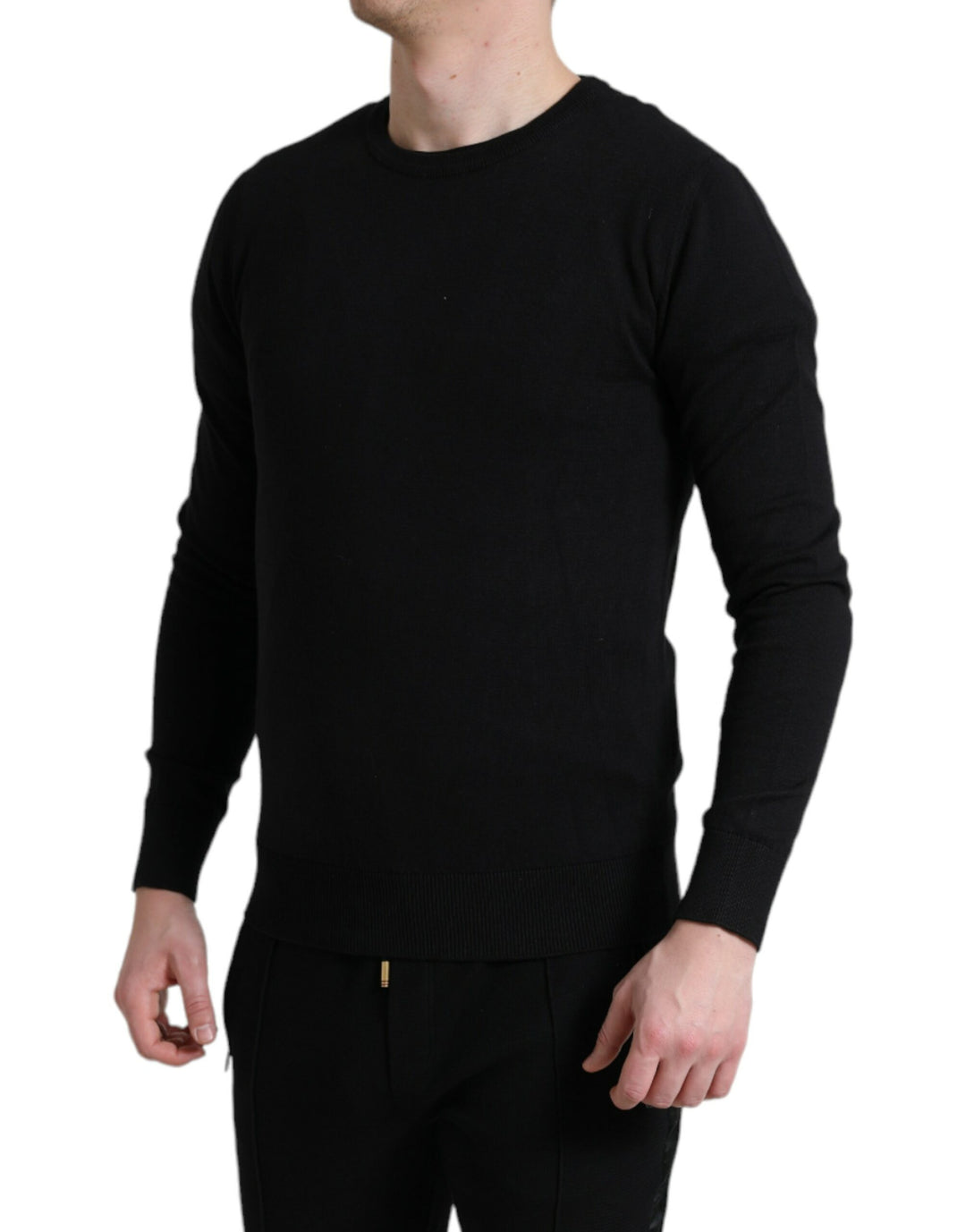 Dolce & Gabbana Black Cotton Crew Neck Men Pullover Sweater