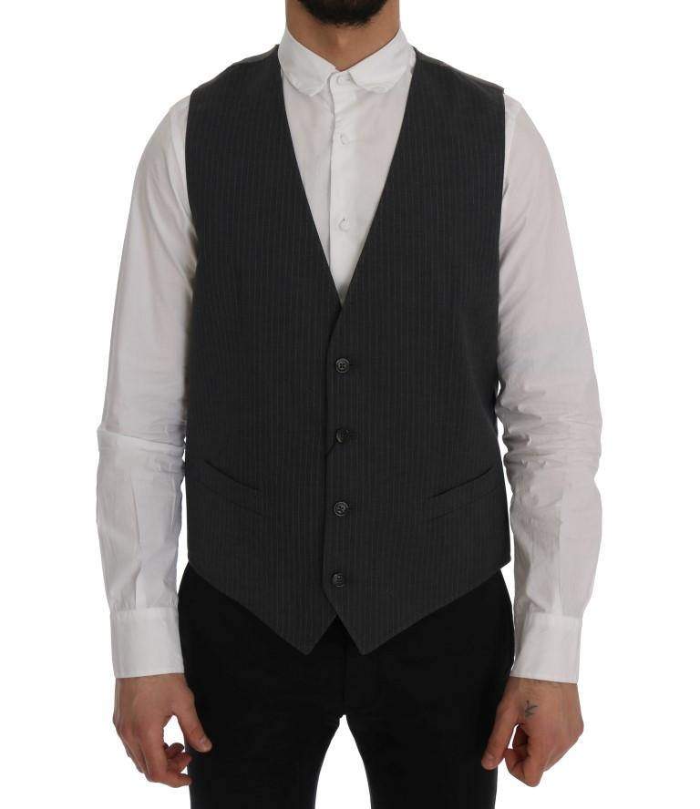 Dolce & Gabbana  Gray STAFF Cotton Striped Vest #men, Brand_Dolce & Gabbana, Catch, Dolce & Gabbana, feed-agegroup-adult, feed-color-gray, feed-gender-male, feed-size-IT50 | L, Gender_Men, Gray, IT50 | L, Kogan, Men - New Arrivals, Vests - Men - Clothing at SEYMAYKA