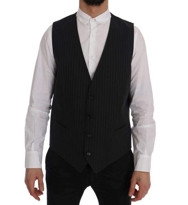 Dolce & Gabbana  Gray STAFF Cotton Striped Vest #men, Brand_Dolce & Gabbana, Catch, Dolce & Gabbana, feed-agegroup-adult, feed-color-gray, feed-gender-male, feed-size-IT52 | XL, Gender_Men, Gray, IT52 | XL, Kogan, Men - New Arrivals, Vests - Men - Clothing at SEYMAYKA