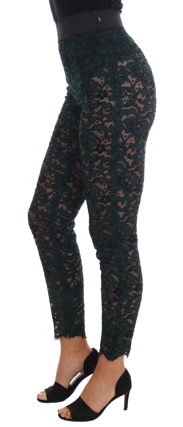 Dolce & Gabbana Green Floral Lace Leggings Pants