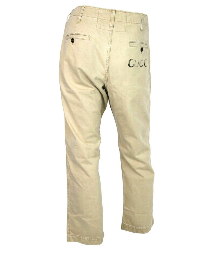 Gucci Light Brown Washed Cotton Pant Gucci Print