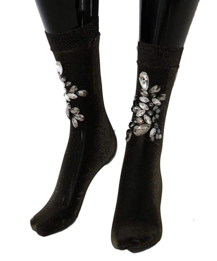 Dolce & Gabbana Black Stretch Floral Clear Crystal Socks #women, Black, Brand_Dolce & Gabbana, Catch, Dolce & Gabbana, feed-agegroup-adult, feed-color-black, feed-gender-female, feed-size-M, feed-size-S, Gender_Women, Kogan, M, S, Tights & Socks - Women - Clothing, Women - New Arrivals at SEYMAYKA