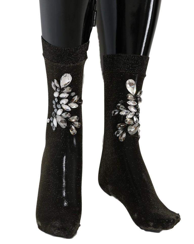 Dolce & Gabbana Black Stretch Floral Clear Crystal Socks #women, Black, Brand_Dolce & Gabbana, Catch, Dolce & Gabbana, feed-agegroup-adult, feed-color-black, feed-gender-female, feed-size-M, feed-size-S, Gender_Women, Kogan, M, S, Tights & Socks - Women - Clothing, Women - New Arrivals at SEYMAYKA