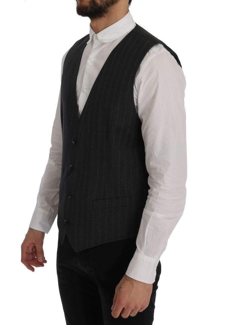 Dolce & Gabbana  Gray STAFF Wool Stretch Vest #men, Brand_Dolce & Gabbana, Catch, Dolce & Gabbana, feed-agegroup-adult, feed-color-gray, feed-gender-male, feed-size-IT50 | L, Gender_Men, Gray, IT50 | L, Kogan, Men - New Arrivals, Vests - Men - Clothing at SEYMAYKA