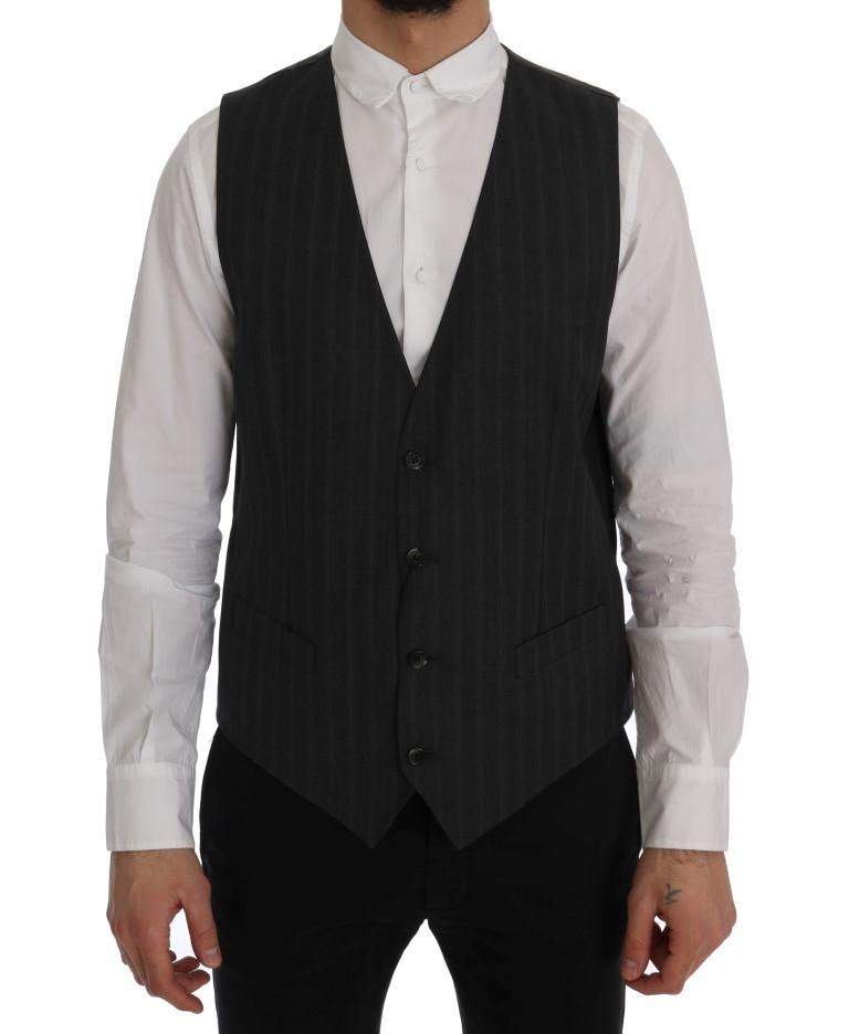 Dolce & Gabbana  Gray STAFF Wool Stretch Vest #men, Brand_Dolce & Gabbana, Catch, Dolce & Gabbana, feed-agegroup-adult, feed-color-gray, feed-gender-male, feed-size-IT50 | L, Gender_Men, Gray, IT50 | L, Kogan, Men - New Arrivals, Vests - Men - Clothing at SEYMAYKA