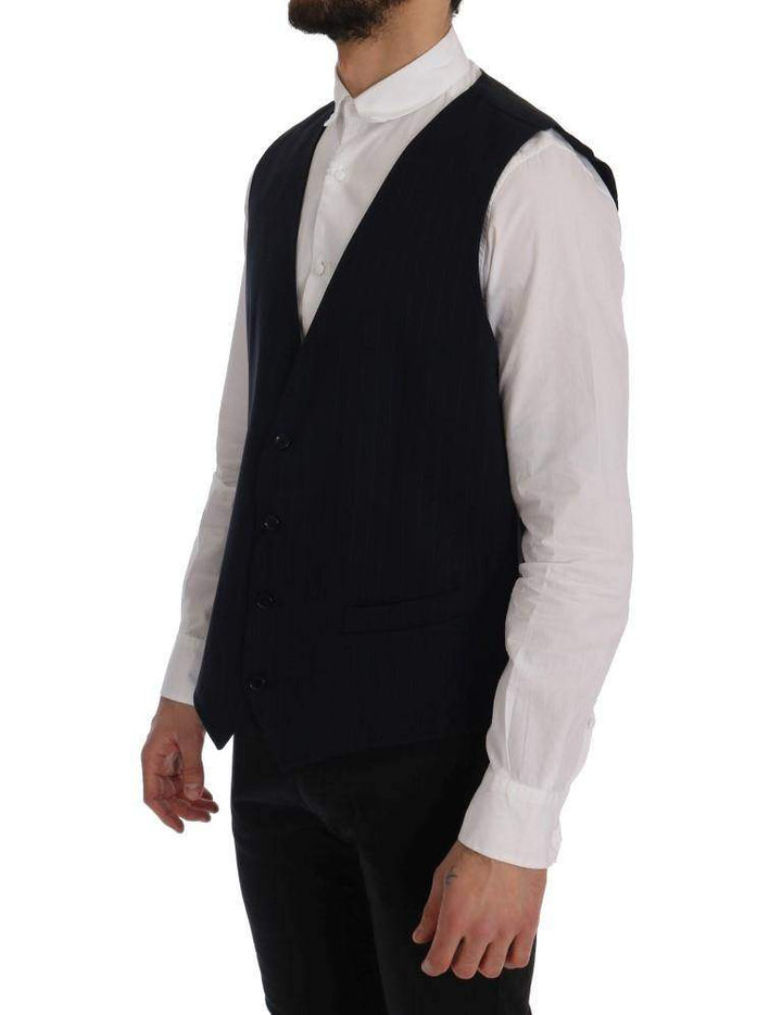 Dolce & Gabbana  Blue STAFF Wool Stretch Vest #men, Blue, Brand_Dolce & Gabbana, Catch, Dolce & Gabbana, feed-agegroup-adult, feed-color-blue, feed-gender-male, feed-size-IT54 | XXL, Gender_Men, IT54 | XXL, Kogan, Men - New Arrivals, Vests - Men - Clothing at SEYMAYKA