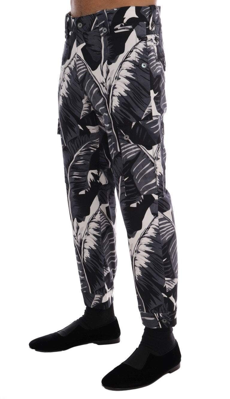 Dolce & Gabbana  Gray Banana Leaf Cotton Pants #men, Black, Brand_Dolce & Gabbana, Catch, Dolce & Gabbana, feed-agegroup-adult, feed-color-black, feed-gender-male, feed-size-IT48 | M, feed-size-IT50 | L, feed-size-IT52 | XL, Gender_Men, IT48 | M, IT50 | L, IT52 | XL, Jeans & Pants - Men - Clothing, Kogan, Men - New Arrivals at SEYMAYKA