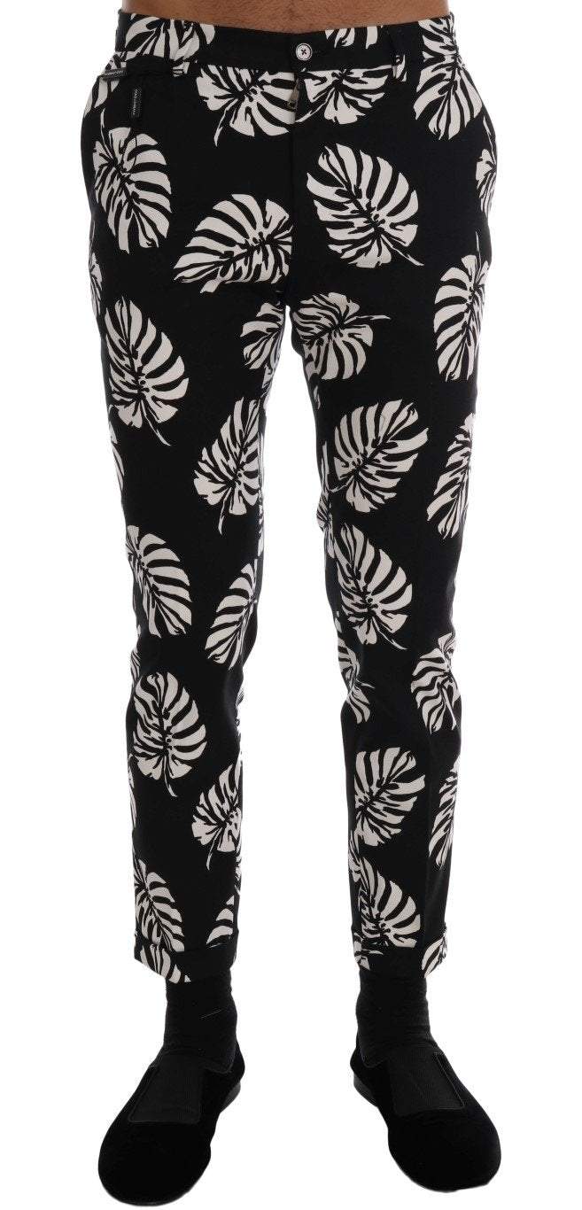 Dolce & Gabbana White Black Leaf Cotton Stretch Slim Pants #men, Black/White, Brand_Dolce & Gabbana, Catch, Dolce & Gabbana, feed-agegroup-adult, feed-color-black, feed-color-white, feed-gender-male, feed-size-IT44 | XS, feed-size-IT46 | S, feed-size-IT50 | L, feed-size-IT52 | XL, feed-size-IT54 | XXL, Gender_Men, IT44 | XS, IT46 | S, IT48 | M, IT50 | L, IT52 | XL, IT54 | XXL, Jeans & Pants - Men - Clothing, Kogan, Men - New Arrivals at SEYMAYKA