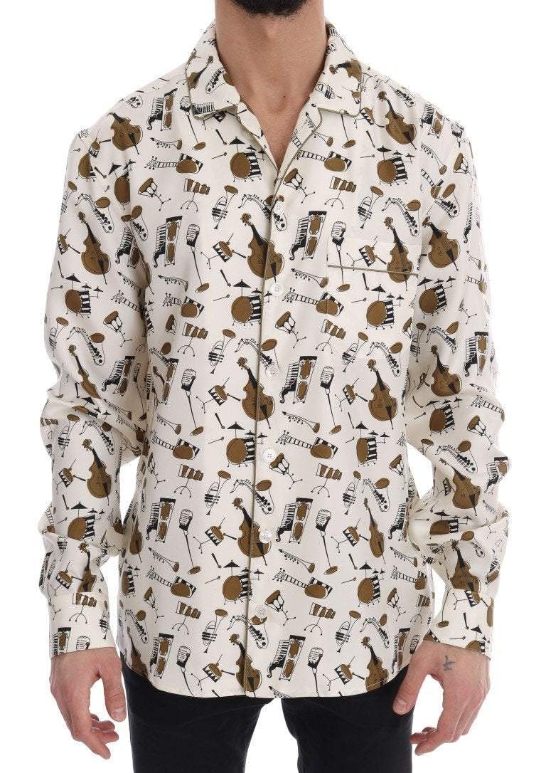 Dolce & Gabbana White Silk JAZZ Motive Print Shirt #men, 38, 39, 40, 41, 42, 43, Brand_Dolce & Gabbana, Catch, Dolce & Gabbana, feed-agegroup-adult, feed-color-multicolor, feed-gender-male, feed-size-38, feed-size-39, feed-size-40, feed-size-41, feed-size-42, feed-size-43, Gender_Men, Kogan, Men - New Arrivals, Multicolor, Shirts - Men - Clothing at SEYMAYKA