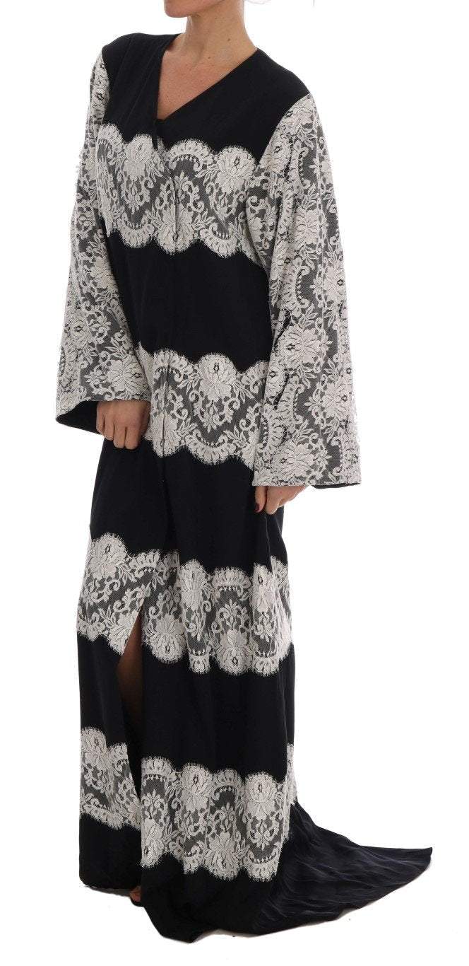 Dolce & Gabbana  Black Silk Floral Lace Kaftan Dress #women, Black/White, Brand_Dolce & Gabbana, Catch, Clothing_Dress, Dolce & Gabbana, Dresses - Women - Clothing, feed-agegroup-adult, feed-color-black, feed-color-white, feed-gender-female, feed-size-IT38|XS, feed-size-IT40|S, feed-size-IT42|M, feed-size-IT44|L, feed-size-IT46|XL, Gender_Women, IT38|XS, IT40|S, IT42|M, IT44|L, IT46|XL, Kogan, Women - New Arrivals at SEYMAYKA