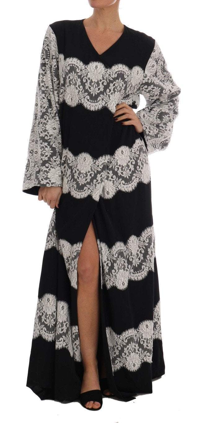 Dolce & Gabbana  Black Silk Floral Lace Kaftan Dress #women, Black/White, Brand_Dolce & Gabbana, Catch, Clothing_Dress, Dolce & Gabbana, Dresses - Women - Clothing, feed-agegroup-adult, feed-color-black, feed-color-white, feed-gender-female, feed-size-IT38|XS, feed-size-IT40|S, feed-size-IT42|M, feed-size-IT44|L, feed-size-IT46|XL, Gender_Women, IT38|XS, IT40|S, IT42|M, IT44|L, IT46|XL, Kogan, Women - New Arrivals at SEYMAYKA