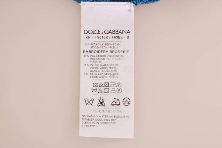 Dolce & Gabbana  Blue Silk Love is Pullover Sweater #women, Blue, Brand_Dolce & Gabbana, Catch, Dolce & Gabbana, feed-agegroup-adult, feed-color-blue, feed-gender-female, feed-size-IT48 | XL, Gender_Women, IT48 | XL, Kogan, Sweaters - Women - Clothing, Women - New Arrivals at SEYMAYKA