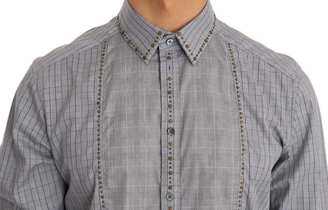 Dolce & Gabbana  Gray Check GOLD Cotton Slim Fit Shirt #men, 40, Brand_Dolce & Gabbana, Catch, Dolce & Gabbana, feed-agegroup-adult, feed-color-gray, feed-gender-male, feed-size-40, Gender_Men, Gray, Kogan, Men - New Arrivals, Shirts - Men - Clothing at SEYMAYKA