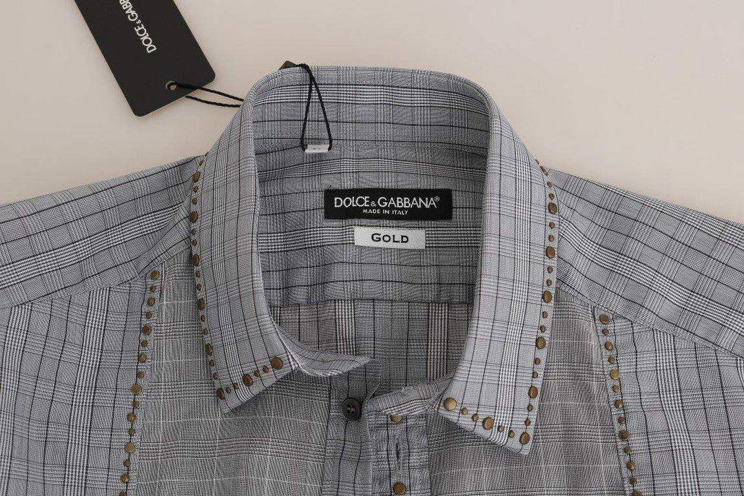 Dolce & Gabbana  Gray Check GOLD Cotton Slim Fit Shirt #men, 40, Brand_Dolce & Gabbana, Catch, Dolce & Gabbana, feed-agegroup-adult, feed-color-gray, feed-gender-male, feed-size-40, Gender_Men, Gray, Kogan, Men - New Arrivals, Shirts - Men - Clothing at SEYMAYKA