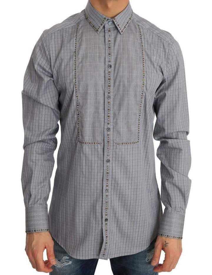 Dolce & Gabbana  Gray Check GOLD Cotton Slim Fit Shirt #men, 40, Brand_Dolce & Gabbana, Catch, Dolce & Gabbana, feed-agegroup-adult, feed-color-gray, feed-gender-male, feed-size-40, Gender_Men, Gray, Kogan, Men - New Arrivals, Shirts - Men - Clothing at SEYMAYKA