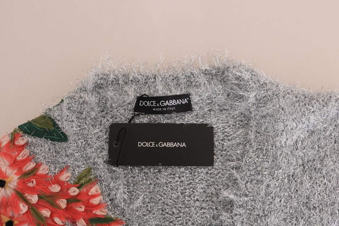 Dolce & Gabbana  Silver Cardigan Floral Applique Sweater #women, Brand_Dolce & Gabbana, Catch, Dolce & Gabbana, feed-agegroup-adult, feed-color-silver, feed-gender-female, feed-size-IT44|L, Gender_Women, IT44|L, Kogan, Silver, Sweaters - Women - Clothing, Women - New Arrivals at SEYMAYKA