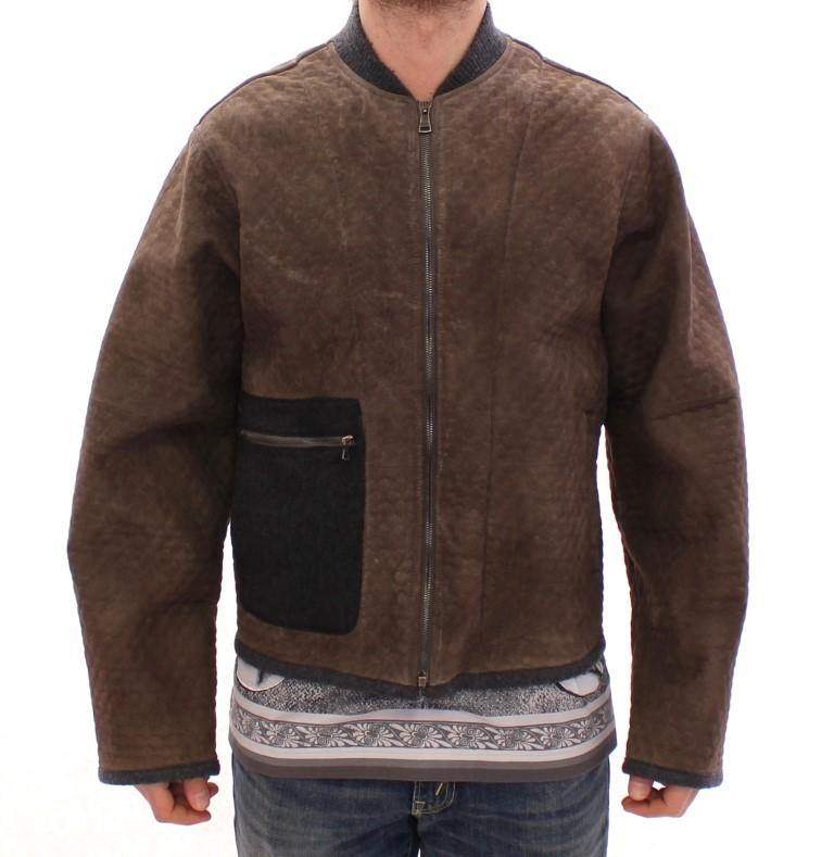 Dolce & Gabbana  Brown Gray Leather Jacket Coat #men, Brand_Dolce & Gabbana, Brown, Catch, Dolce & Gabbana, feed-agegroup-adult, feed-color-brown, feed-gender-male, feed-size-IT46 | S, Gender_Men, IT46 | S, Jackets - Men - Clothing, Kogan, Men - New Arrivals at SEYMAYKA