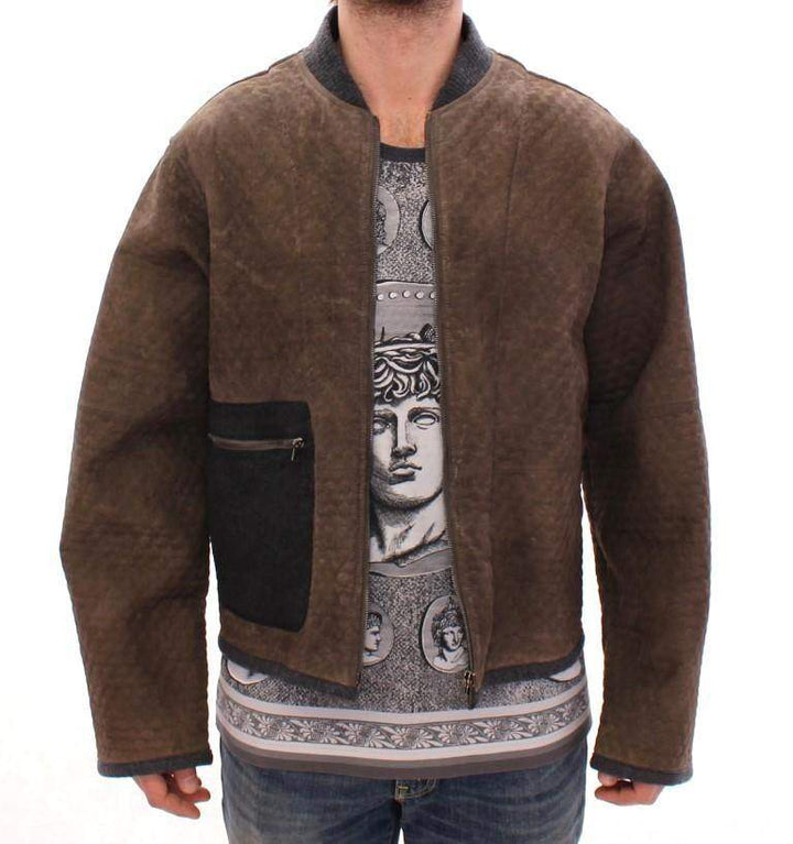 Dolce & Gabbana  Brown Gray Leather Jacket Coat #men, Brand_Dolce & Gabbana, Brown, Catch, Dolce & Gabbana, feed-agegroup-adult, feed-color-brown, feed-gender-male, feed-size-IT46 | S, Gender_Men, IT46 | S, Jackets - Men - Clothing, Kogan, Men - New Arrivals at SEYMAYKA