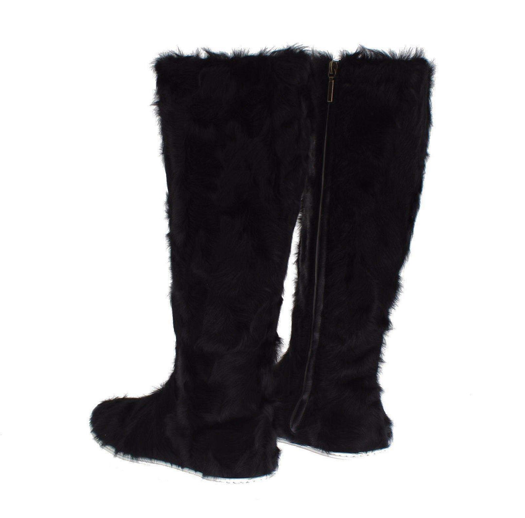 Dolce & Gabbana Black Xiangao Lamb Fur Leather Boots #women, Black, Boots - Women - Shoes, Brand_Dolce & Gabbana, Catch, Dolce & Gabbana, EU35/US4.5, EU36/US5.5, feed-agegroup-adult, feed-color-black, feed-gender-female, feed-size-US4.5, feed-size-US5.5, Gender_Women, Kogan at SEYMAYKA