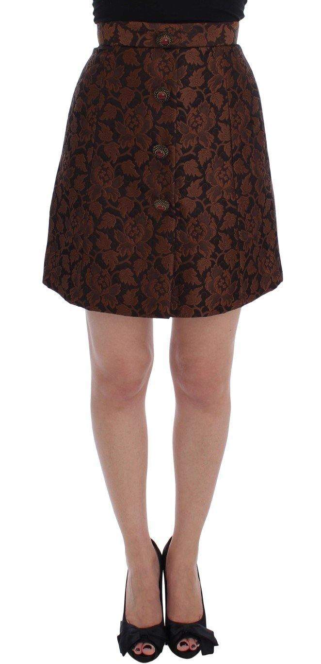 Dolce & Gabbana  Brown Floral Brocade Mini Bubble Skirt #women, Brand_Dolce & Gabbana, Brown, Catch, Dolce & Gabbana, feed-agegroup-adult, feed-color-brown, feed-gender-female, feed-size-IT40|S, Gender_Women, IT40|S, Kogan, Skirts - Women - Clothing at SEYMAYKA