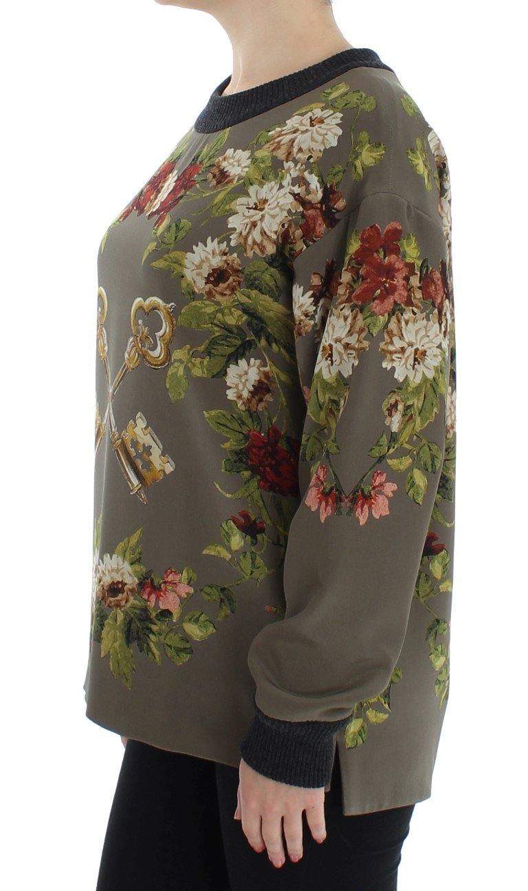 Dolce & Gabbana  Green Key Floral Print Silk Sweater #women, Brand_Dolce & Gabbana, Catch, Dolce & Gabbana, feed-agegroup-adult, feed-color-green, feed-gender-female, feed-size-IT40|S, Gender_Women, Green, IT40|S, Kogan, Sweaters - Women - Clothing at SEYMAYKA