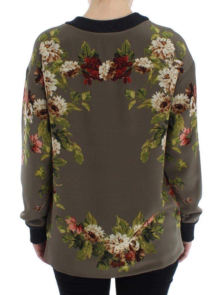 Dolce & Gabbana  Green Key Floral Print Silk Sweater #women, Brand_Dolce & Gabbana, Catch, Dolce & Gabbana, feed-agegroup-adult, feed-color-green, feed-gender-female, feed-size-IT40|S, Gender_Women, Green, IT40|S, Kogan, Sweaters - Women - Clothing at SEYMAYKA