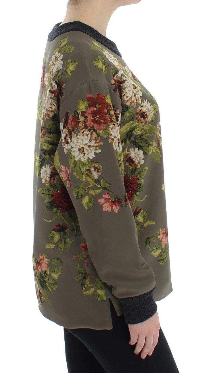 Dolce & Gabbana  Green Key Floral Print Silk Sweater #women, Brand_Dolce & Gabbana, Catch, Dolce & Gabbana, feed-agegroup-adult, feed-color-green, feed-gender-female, feed-size-IT40|S, Gender_Women, Green, IT40|S, Kogan, Sweaters - Women - Clothing at SEYMAYKA