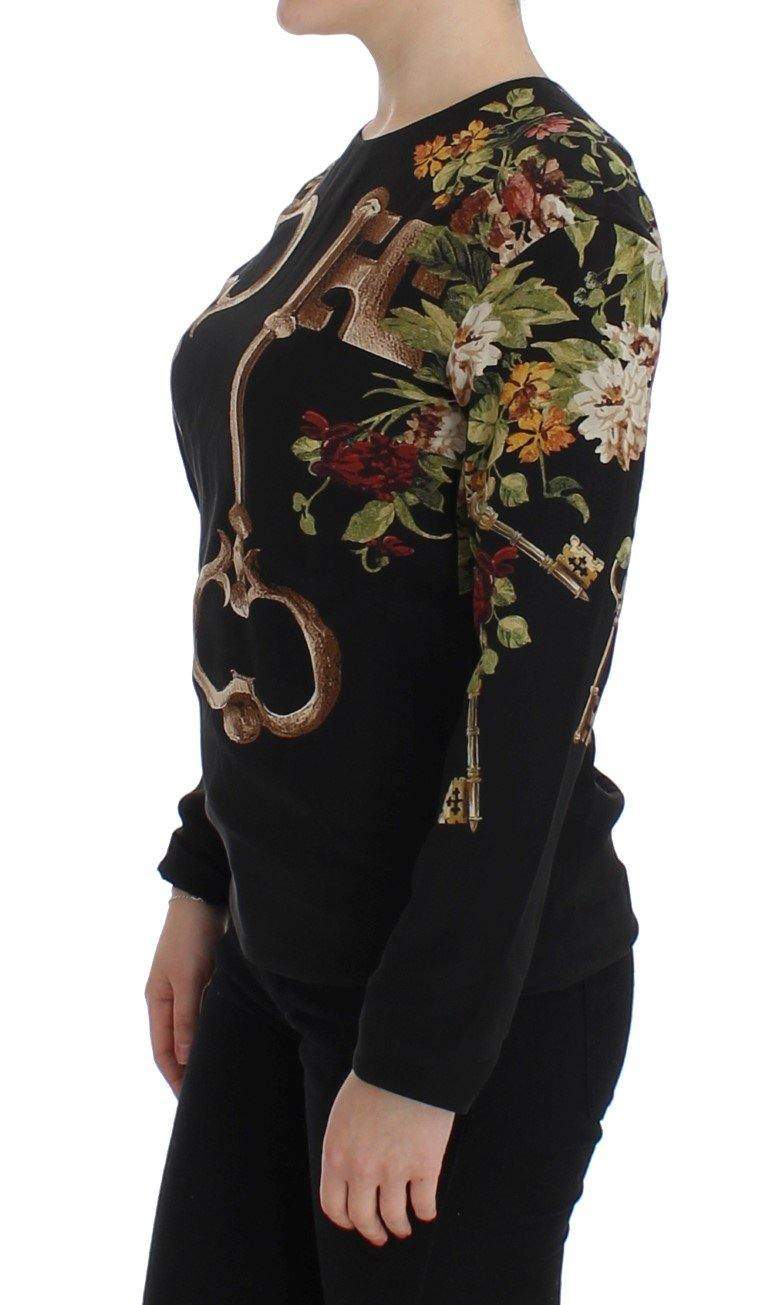 Dolce & Gabbana  Black Key Floral Print Silk Blouse Top #women, Black, Brand_Dolce & Gabbana, Catch, Dolce & Gabbana, feed-agegroup-adult, feed-color-black, feed-gender-female, feed-size-IT36 | XS, Gender_Women, IT36 | XS, Kogan, Tops & T-Shirts - Women - Clothing at SEYMAYKA