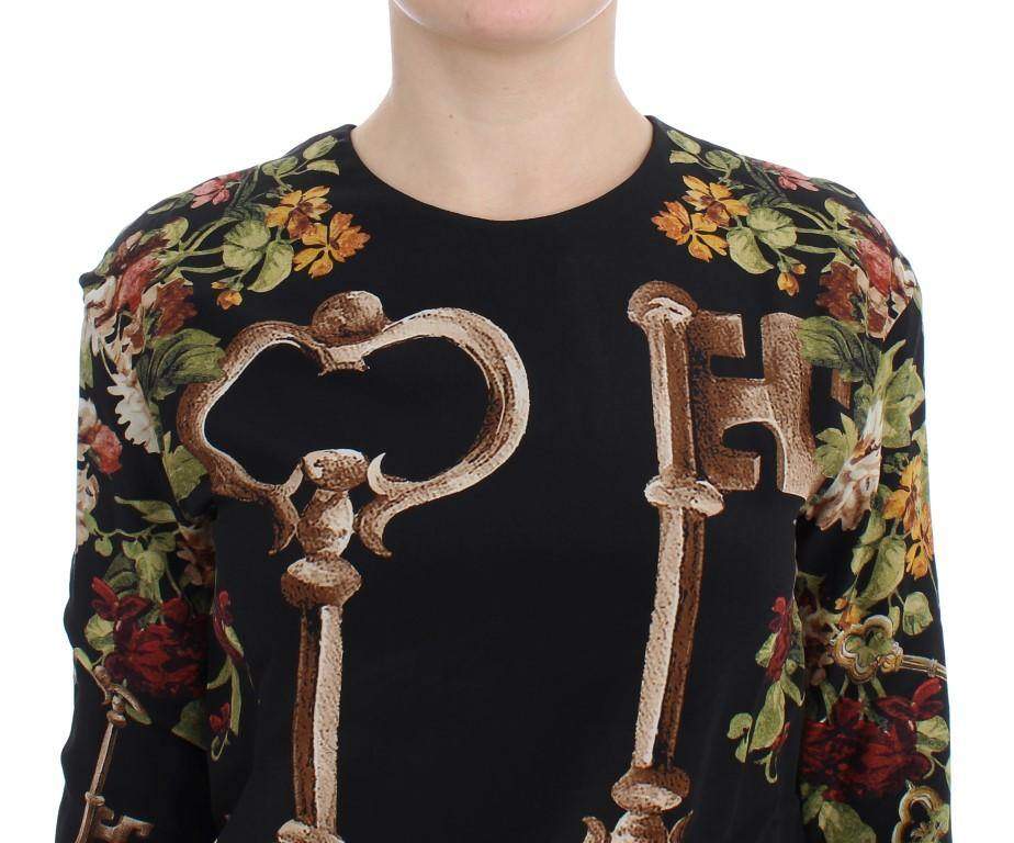 Dolce & Gabbana  Black Key Floral Print Silk Blouse Top #women, Black, Brand_Dolce & Gabbana, Catch, Dolce & Gabbana, feed-agegroup-adult, feed-color-black, feed-gender-female, feed-size-IT36 | XS, Gender_Women, IT36 | XS, Kogan, Tops & T-Shirts - Women - Clothing at SEYMAYKA